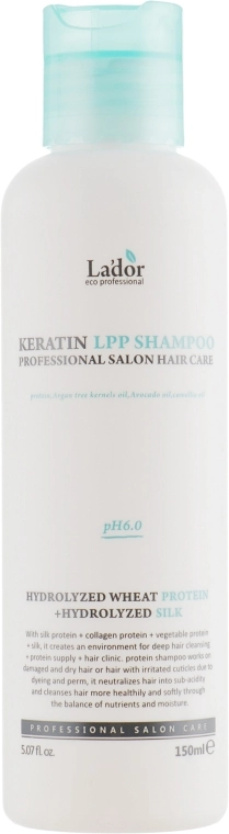 Безсульфатний кератиновий шампунь із протеїнами для сухого, пошкодженого волосся - La'dor Keratin LPP Shampoo, 150 мл - фото N1