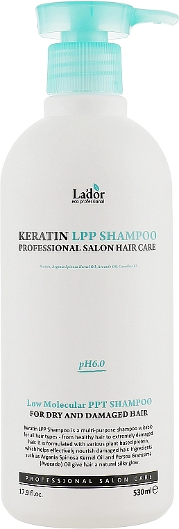 Безсульфатний кератиновий шампунь із протеїнами для сухого, пошкодженого волосся - La'dor Keratin LPP Shampoo, 530 мл - фото N1