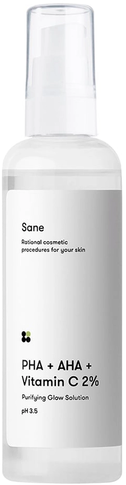 Тоник для лица с AHA + PHA + витамин С - Sane Face Toner Purifying Glow Solution, 100 мл - фото N1