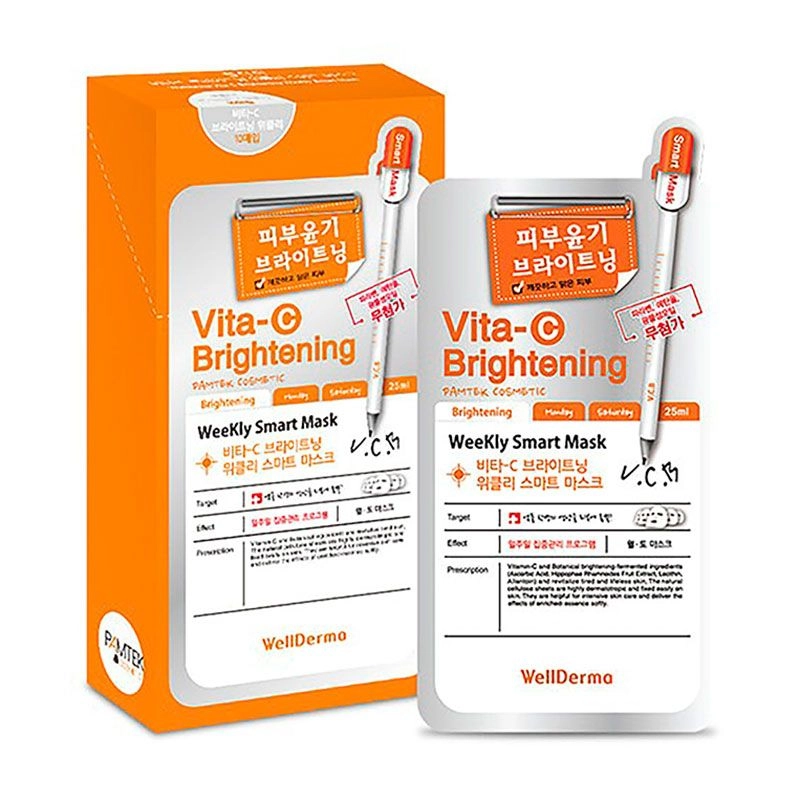 Осветляющая маска для лица с витамином - WellDerma Vita C Brightening Weekly Smart Facial Mask Sheet, 25 мл ,1шт - фото N3