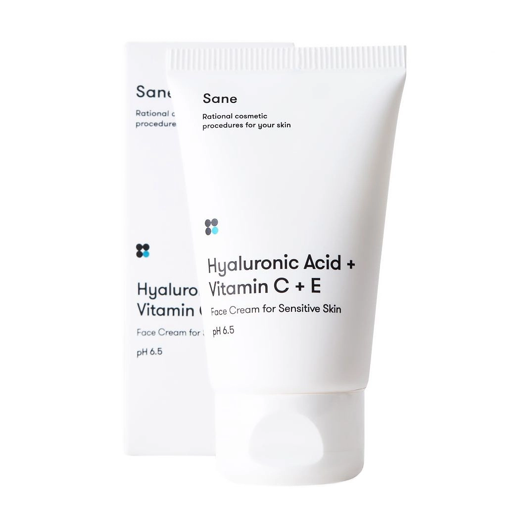 Крем для чувствительной кожи лица с гиалуроновой кислотой + витамин С + Е - Sane Face Cream For Sensitive Skin, 40 мл - фото N3