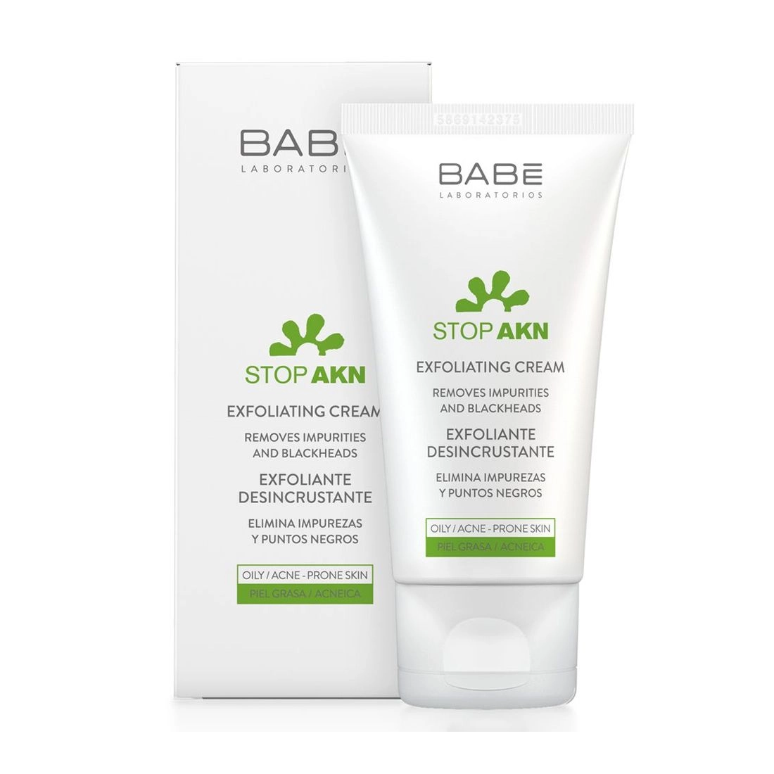 Очищающий крем-скраб для жирной и проблемной кожи - BABE Laboratorios Stop AKN Exfoliating Cream, 50 мл - фото N3