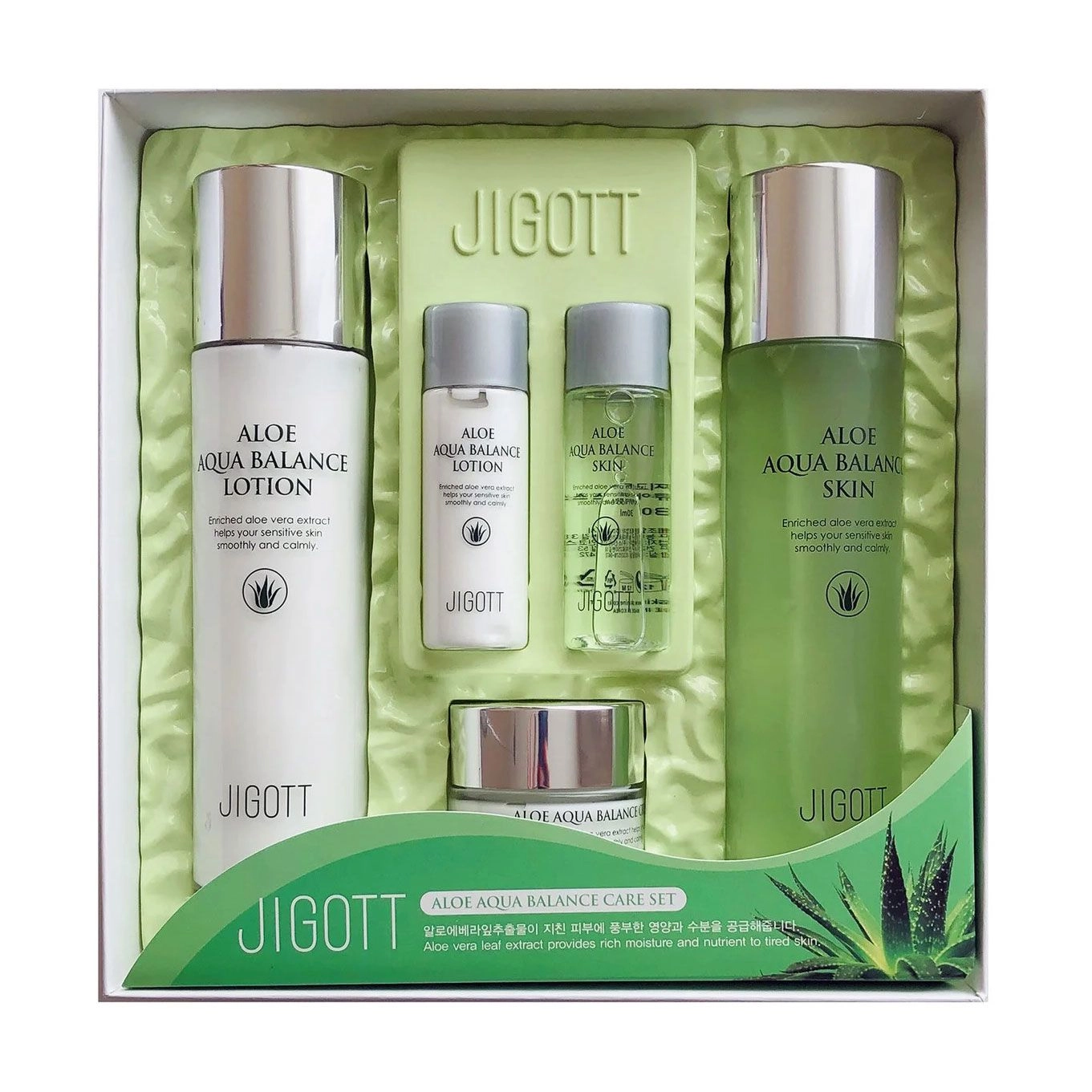 Набір зволожуючої косметики для обличчя з алое - Jigott Aloe Aqua Balance Skin Care 3 Set, 5 продуктів - фото N4