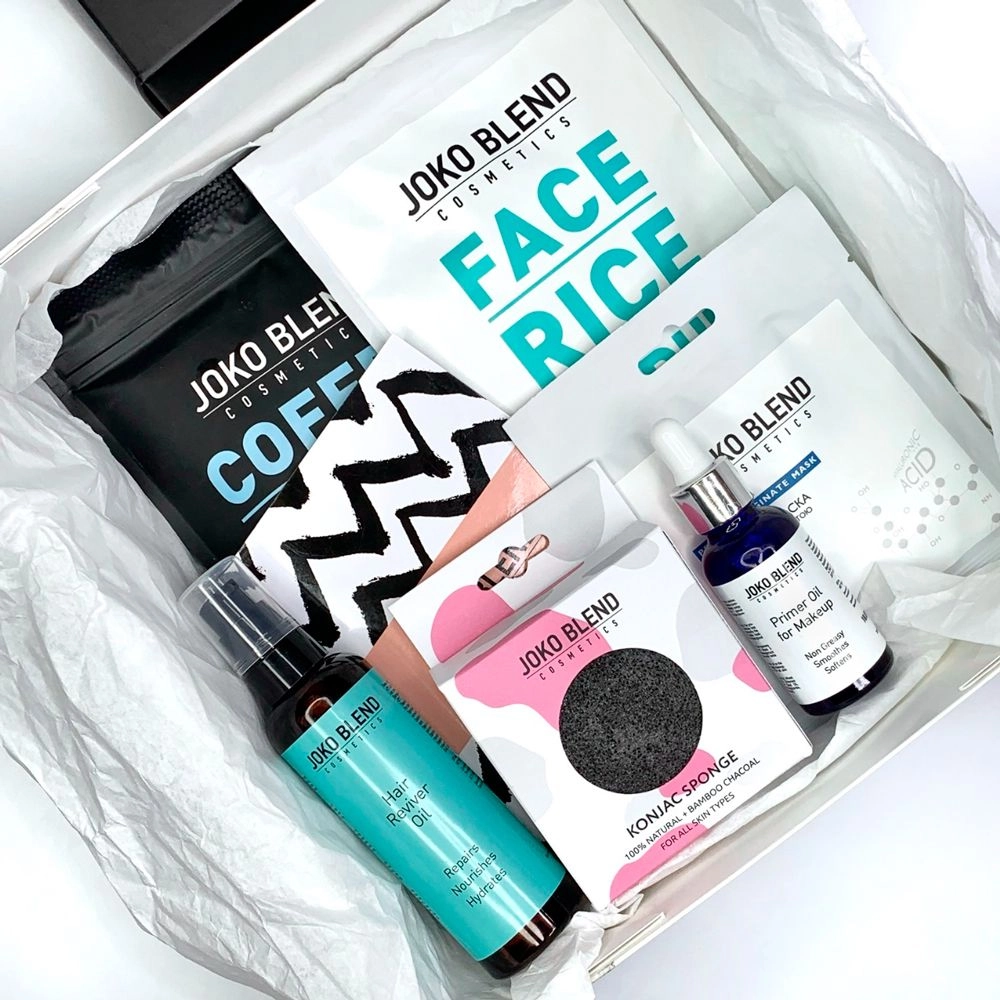 Подарунковий набір - Joko Blend Beauty Gift Pack, альгінатна маска, скраб для тіла, скраб для обличчя, олія праймер, олія для волосся, спонж - фото N2