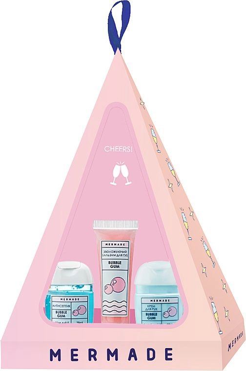 Подарунковий набір пірамідка - Mermade Bubble Gum, рем для рук, бальзам для губ, антисептик - фото N1