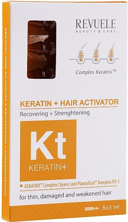 Ампули активатор для відновлення волосся Keratin+ Ampoules Hair Restoration Activator, 8x5мл - Revuele Keratin+ Ampoules Hair Restoration Activator, 8x5мл - фото N1