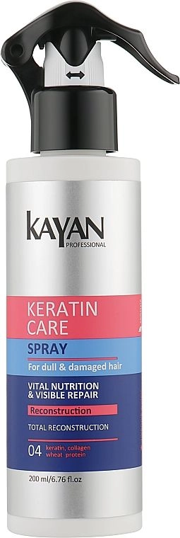 Відновлюючий спрей для пошкодженого та тьмяного волосся - KAYAN Professional Keratin Care Hair Spray, 200 мл - фото N1