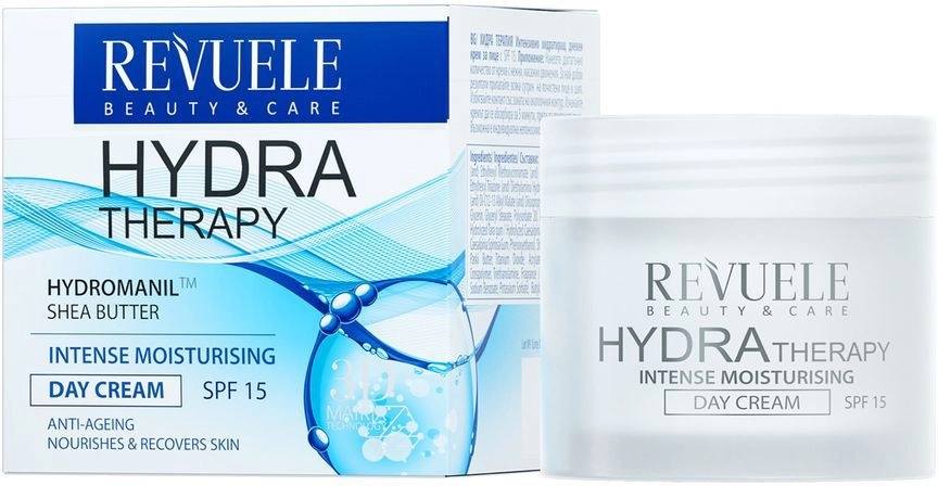 Інтенсивно зволожуючий денний крем для обличчя 15 - Revuele Hydra Therapy Intense Moisturising Day Cream SPF, 50 мл - фото N1