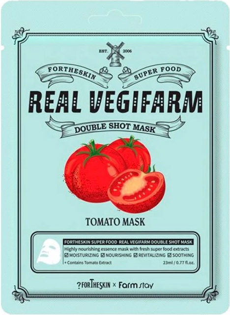 Питательная осветляющая маска для лица с экстрактом томата - Fortheskin Super Food Real Vegifarm Double Shot Mask Tomato, 23 мл, 10 шт - фото N2