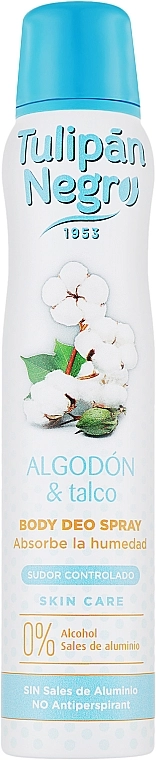 Дезодорант-спрей "Бавовна та Тальк" - Tulipan Negro Cotton & Talc Body Deo Spray, 200 мл - фото N1