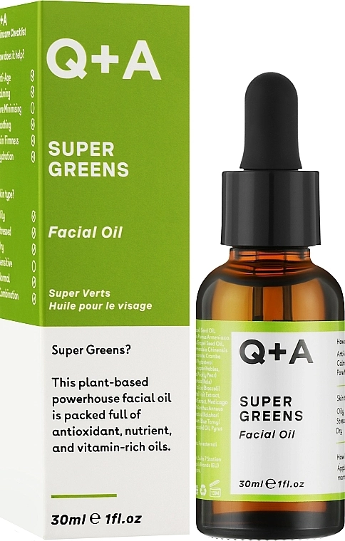 Живильна олія для обличчя - Q+A Super Greens Facial Oil, 30 мл - фото N1