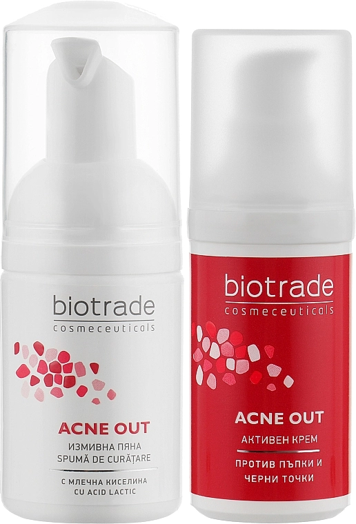 Набір для жирної та проблемної шкіри та шкіри проти акне активный крем + очищуюча пінка в подарунок - Biotrade Acne Out, 2 продукта - фото N2