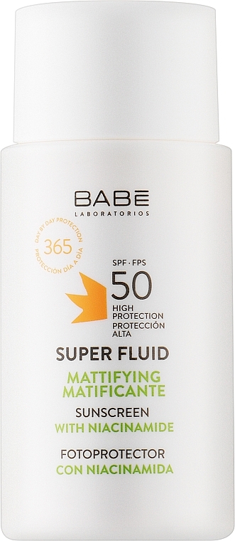 Сонцезахисний супер флюїд SPF 50 з матуючим ефектом, 50 мл - BABE Laboratorios Super Fluid SPF50 Mattifying, 50 мл - фото N1