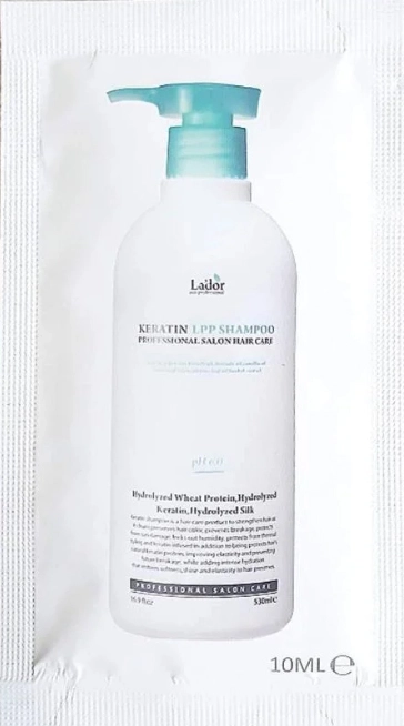 Бессульфатный кератиновый шампунь с протеинами для сухих, поврежденных волос - La'dor Keratin LPP Shampoo, 10 мл - фото N1