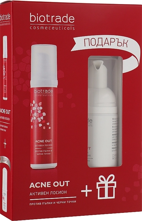 Набір для жирної та проблемної шкіри та шкіри проти акне активный лосьйон + очищуюча пінка в подарунок - Biotrade Acne Out, 2 продукта - фото N1
