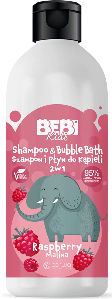 Шампунь и пена для ванны для детей 2в1 "Малина" - Barwa Bebi Kids Shampoo & Bubble Bath Raspberry, 500 мл - фото N1
