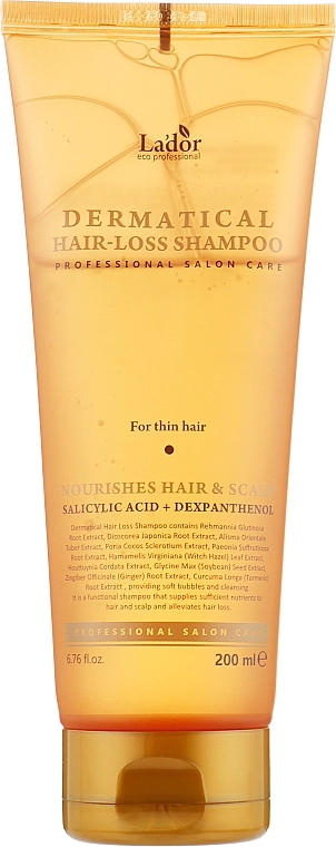 Безсульфатний шампунь проти випадіння для тонкого волосся - La'dor Dermatical Hair-Loss Shampoo For Thin Hair, 200 мл - фото N1