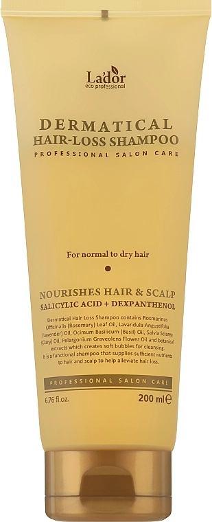 Бессульфатный шампунь против выпадения для нормальных и сухих волос - La'dor Dermatical Hair-Loss Shampoo For Normal to Dry Hair, 200 мл - фото N1