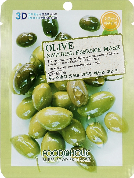 Тканевая 3D маска для лица с экстрактом оливы - Foodaholic Natural Essence Mask Olive, 23 г, 1 шт - фото N1