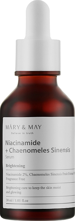 Освітлююча сироватка з ніацинамідом і хеномелесом - Mary & May Niacinamide + Chaenomeles Sinensis Serum, 30 мл - фото N1