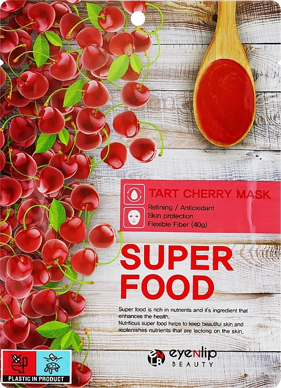 Тканевая маска для лица с экстрактом вишни - Eyenlip Super Food Tart Cherry Mask, 23 мл, 1 шт - фото N1