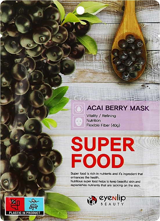 Тканинна маска для обличчя з екстрактом ягід асаї - Eyenlip Super Food Acai Berry Mask, 23 мл, 1 шт - фото N1