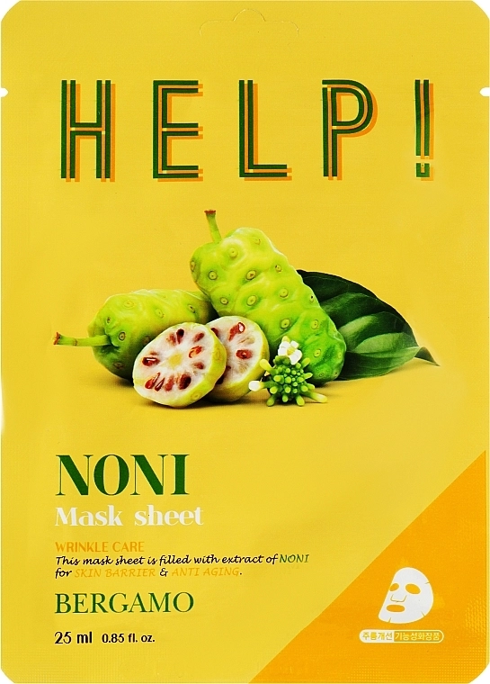 Маска для лица с экстрактом нони - Bergamo HELP! Mask Noni Mask Sheet, 25 мл, 1 шт - фото N1