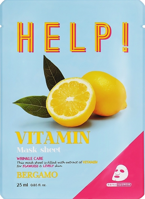 Тканинна маска для обличчя з вітамінами - Bergamo HELP! Vitamin Mask Sheet, 25 мл, 1 шт - фото N1