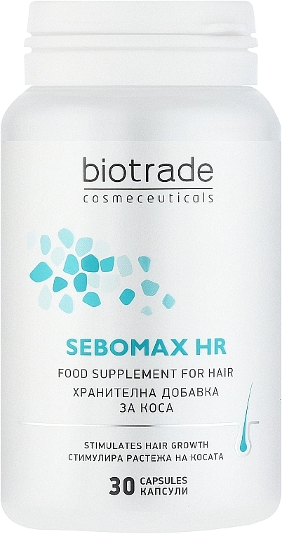 Витаминно-минеральный комплекс против выпадения волос с биотином, цинком и селеном - Biotrade Sebomax HR Food Supplement For Hair, 30 шт - фото N1