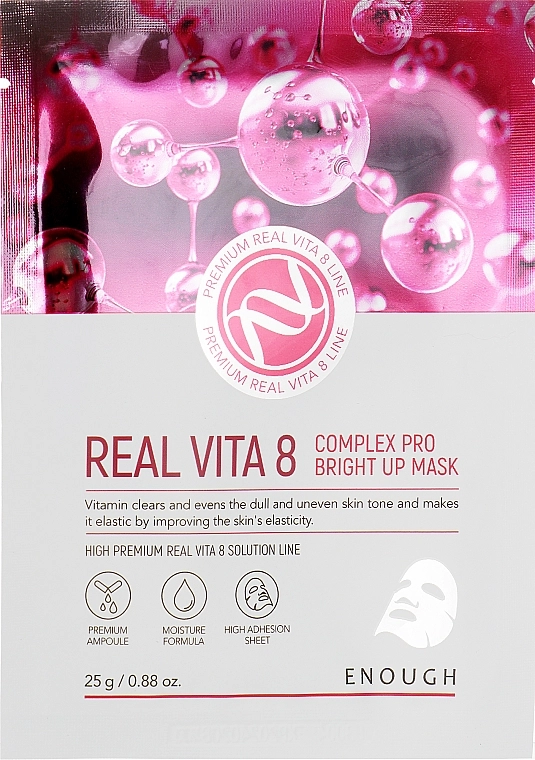 Тканевая маска с комплексом витаминов - Enough Real Vita 8 Complex Pro Bright Up Mask, 25 г, 1 шт - фото N1