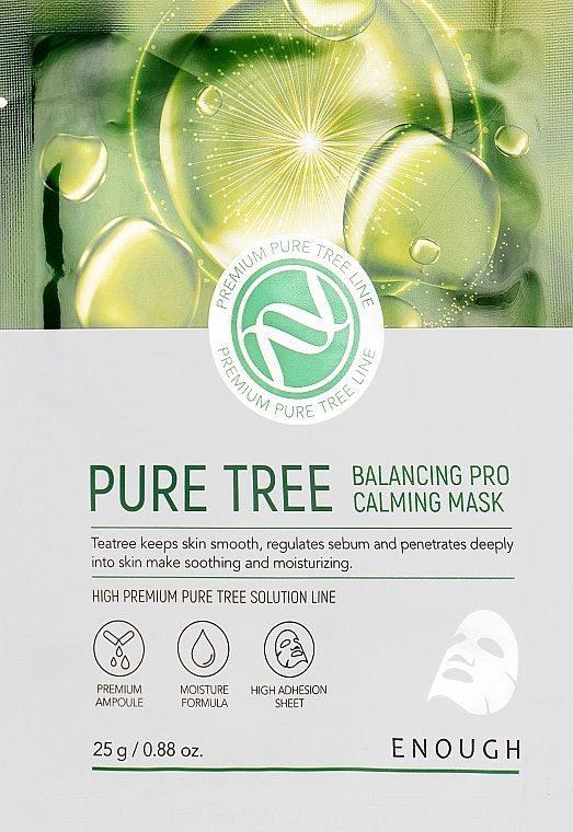 Тканинна маска з екстрактом чайного дерева - Pure Tree Balancing Pro Calming Mas - Enough Pure Tree Balancing Pro Calming Mask, 25 г, 1 шт - фото N1