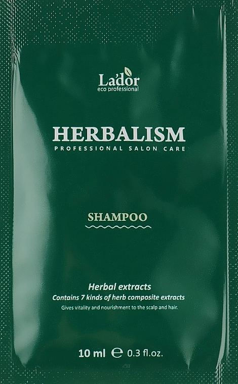Шампунь проти випадіння волосся для чутливої шкіри голови з трав'яними екстрактами та амінокислотами - La'dor Herbalism Shampoo, 10 мл - фото N1