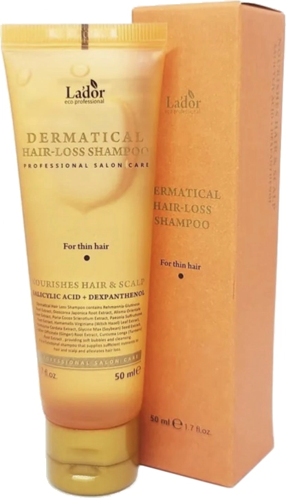 Бессульфатный шампунь против выпадения для тонких волос - La'dor Dermatical Hair-Loss Shampoo For Thin Hair, 50 мл - фото N2