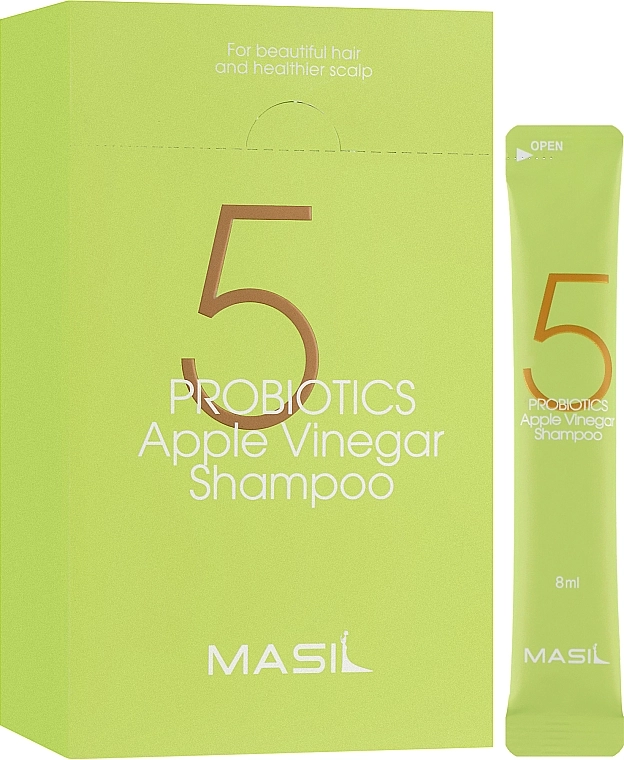Мягкий безсульфатный шампунь с яблочным уксусом и пробиотиками для чувствительной кожи головы - Masil 5 Probiotics Apple Vinegar Shampoo, 20x8 мл - фото N1