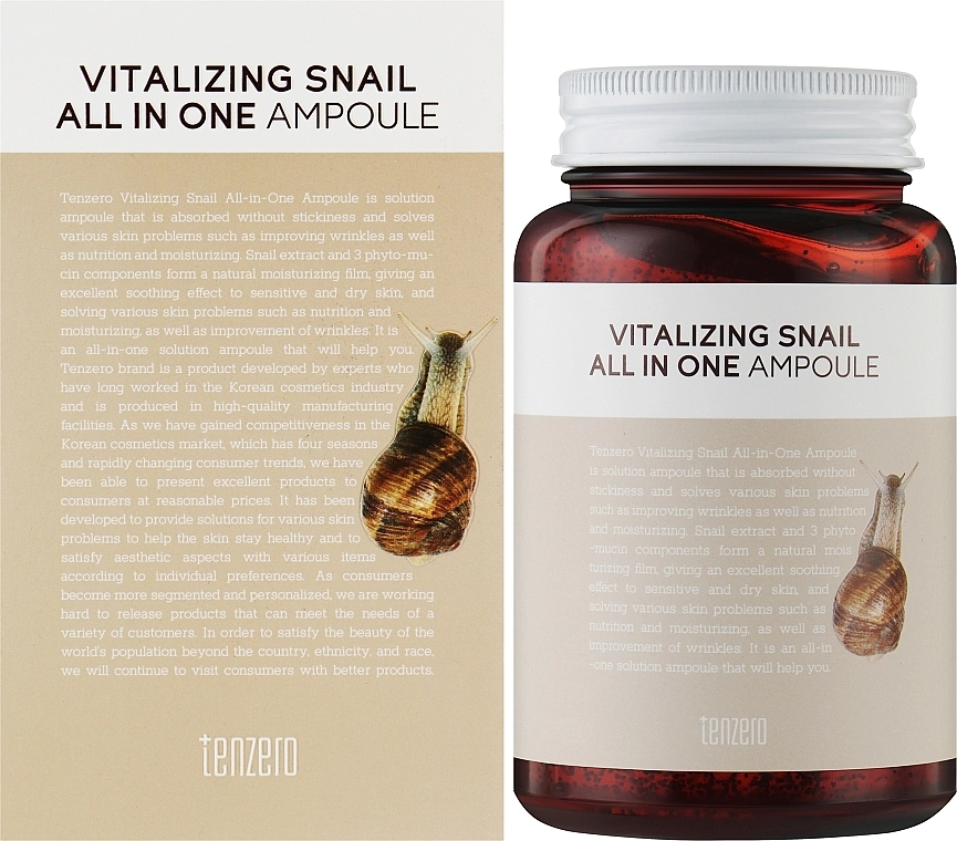 Ампульна сироватка з екстрактом слизу равлики - Tenzero Vitalizing Snail All In One Ampoule, 250 мл - фото N2