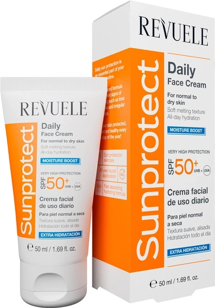 Солнцезащитный крем для лица увлажняющий - Revuele Sunprotect Moisture Boost Daily Face Cream For Normal To Dry Skin SPF 50+, 50 мл - фото N1