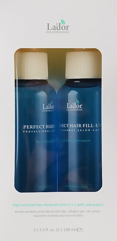 Набор восстанавливающих филлеров для сухих, поврежденных волос с кератином и коллагеном - La'dor Perfect Hair Fill-Up Duo, 2х100 мл - фото N1