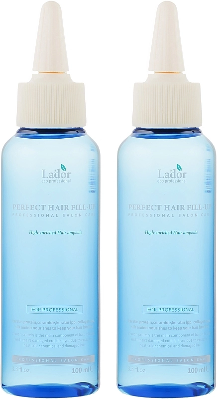 Набор восстанавливающих филлеров для сухих, поврежденных волос с кератином и коллагеном - La'dor Perfect Hair Fill-Up Duo, 2х100 мл - фото N2