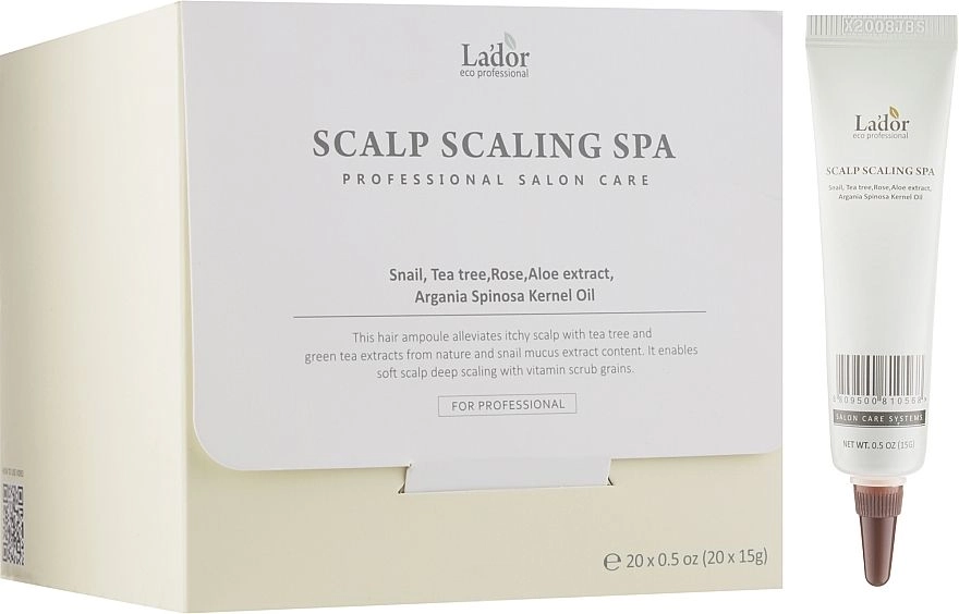 Глубокоочищающая сыворотка-пилинг для сухой чувствительной кожи головы склонной к перхоти - La'dor Scalp Scaling Spa Hair Ampoule, 20х15 мл - фото N1