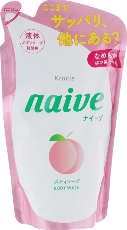 Жидкое мыло для тела с экстрактом листьев персикового дерева - Kracie Naive Body Wash, сменный блок, 380 мл - фото N1