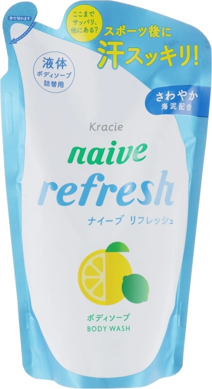 Жидкое мыло для тела с ароматом цитрусовых - Kracie Naive Refresh Body Wash, сменный блок, 380 мл - фото N1