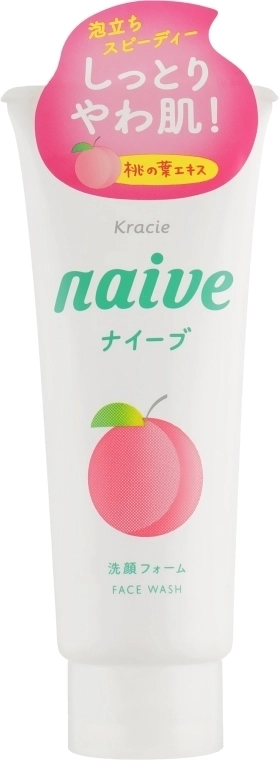 Пінка для вмивання та видалення макіяжу з екстрактом листя персикового дерева - Kracie Naive Peach Leaf Face Wash, 130 г - фото N2