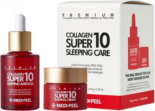 Омолаживающий ночной крем для лица с коллагеном - Collagen Super10 Sleeping Crea - Medi peel Collagen Super 10 Sleeping Care, Сыворотка 30 мл + Крем 10 мл - фото N1