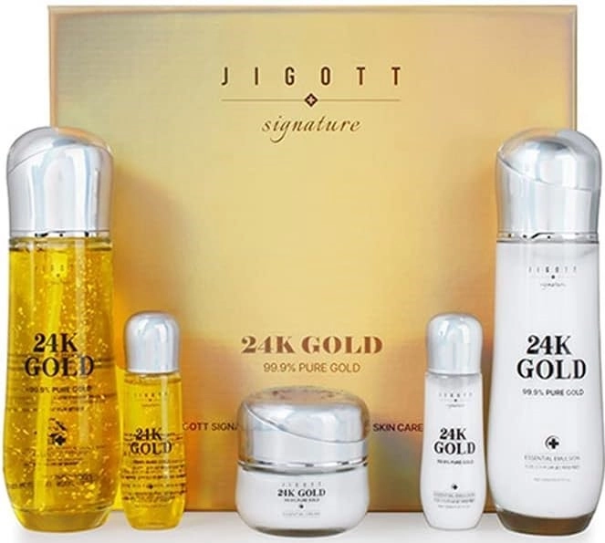 Набір з частинками золота для догляду за шкірою. - Jigott Jigott Signature 24k Gold Essential Skin Care 3set, 5 продуктів - фото N1