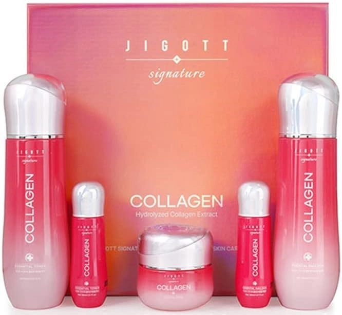 Набор c коллагеном для ухода за кожей - Jigott Signature Collagen Essential Skin Care 3Set, 5 продуктов - фото N1