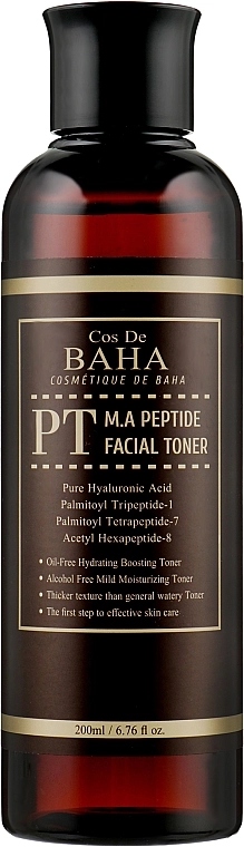 Пептидний омолоджуючий тонер для обличчя та шиї - Cos De Baha PT M.A Peptide Facial Toner, 200 мл - фото N1