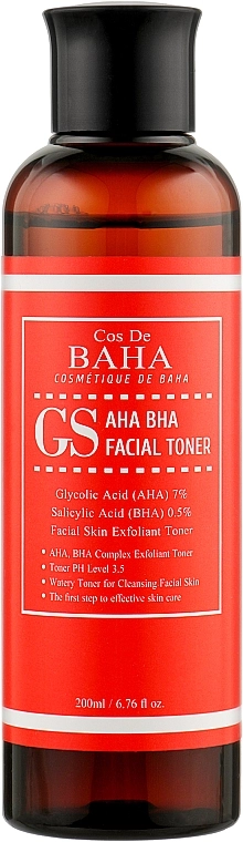 Отшелушивающий кислотный тонер для проблемной кожи - Cos De Baha GS AHA BHA Facial Toner, 200 мл - фото N1