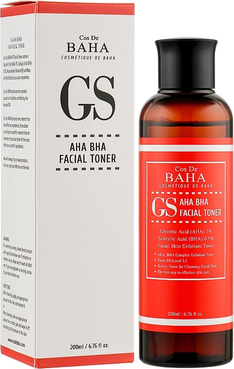 Отшелушивающий кислотный тонер для проблемной кожи - Cos De Baha GS AHA BHA Facial Toner, 200 мл - фото N2