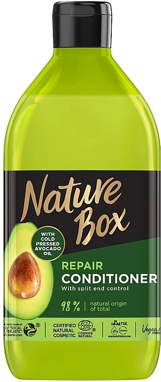 Бальзам для восстановления волос и против секущихся кончиков с маслом авокадо холодного отжима - Nature Box Repair Vegan Conditioner With Cold Pressed Avocado Oil, 385 мл - фото N1