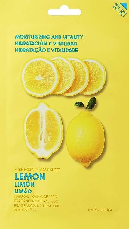 Тканинна маска для обличчя "Лимон" - Holika Holika Pure Essence Mask Sheet Lemon, 20 мл, 1 шт - фото N1